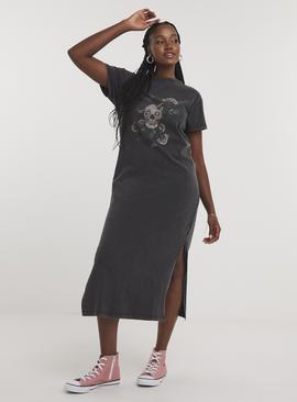 SIMPLY BE Rock And Romance Grey Graphic T-Shirt Dress 