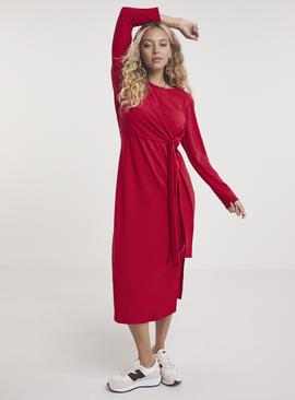 SIMPLY BE Red Wrap Ribbed Midi Dress 