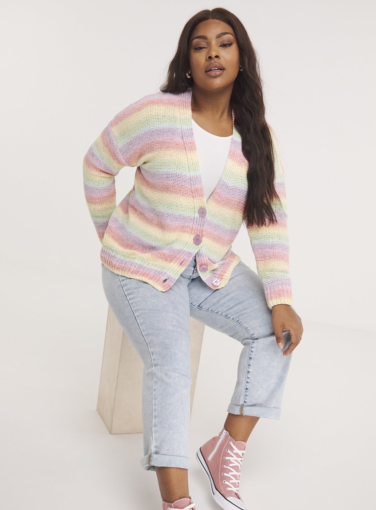 SIMPLY BE Rainbow Stripe Chenille Cardigan 