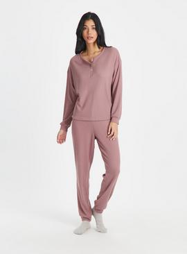 Mauve Henley Waffle Knit Pyjamas 