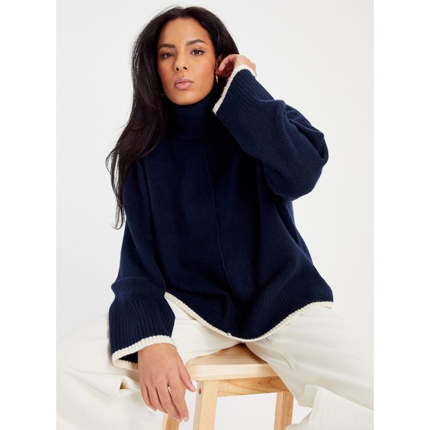 Navy roll clearance neck jumper