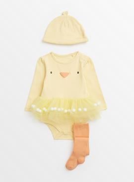 Easter Chick Tutu Bodysuit, Tights & Hat Set 3-6 months