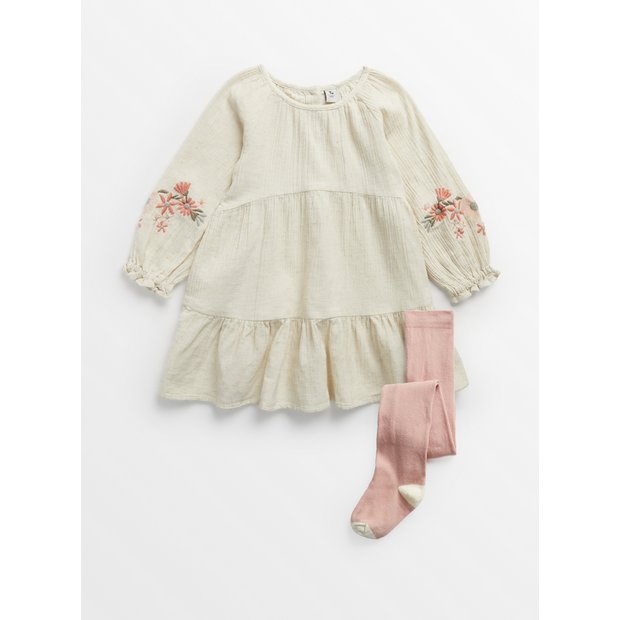 Buy Cream Linen Blend Dress & Pink Tights 1-2 years | Dresses, jumpsuits and outfits | Tu