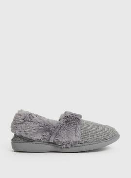 Grey Faux Fur Cuff Full Slippers 