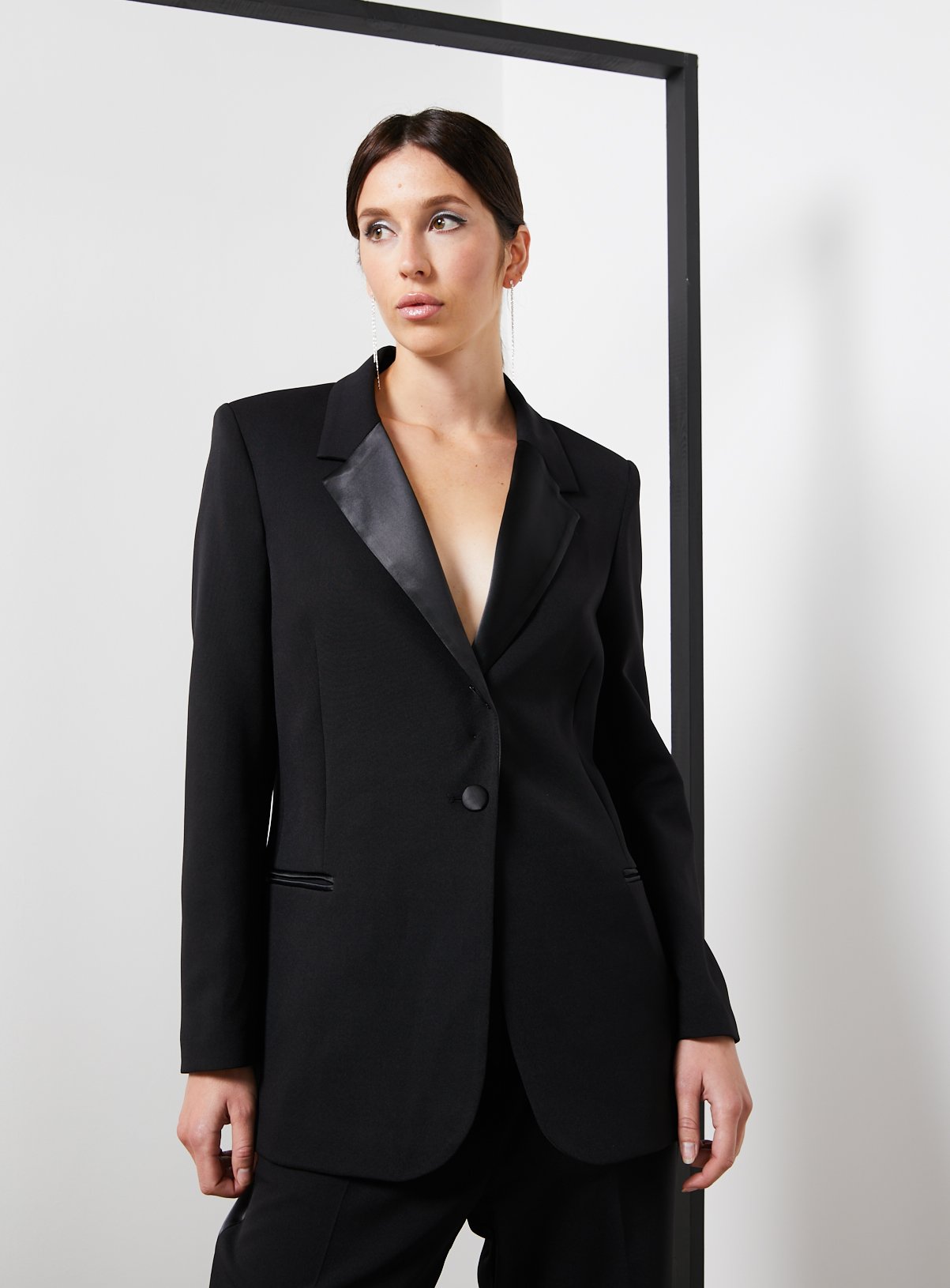 For All The Love Black Satin Trim Blazer