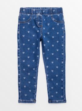 Blue Denim Heart Print Jeggings 