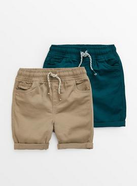 Teal & Tan Twill Shorts 2 Pack 