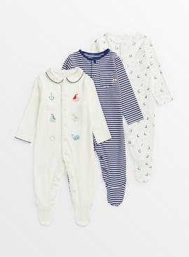 Nautical Sleepsuits 3 Pack Tiny Baby