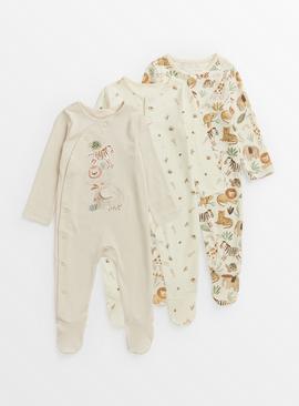 Neutral Safari Print Sleepsuits 3 Pack Tiny Baby