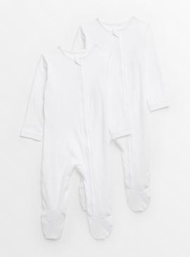 White Zip-Through Sleepsuits 2 Pack  Tiny Baby