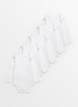White Long Sleeve Bodysuits 5 Pack Tiny Baby