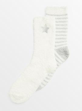 Grey & Cream Cosy Socks 2 Pack 4-8