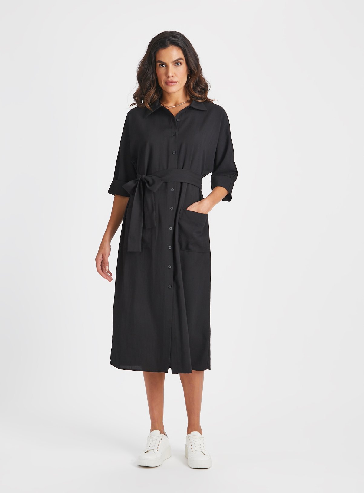 Black Tie Waist Shirt Dress 16
