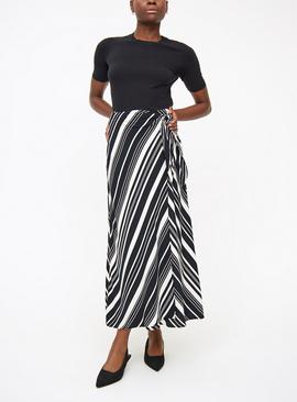 Monochrome Stripe Midaxi Wrap Skirt  