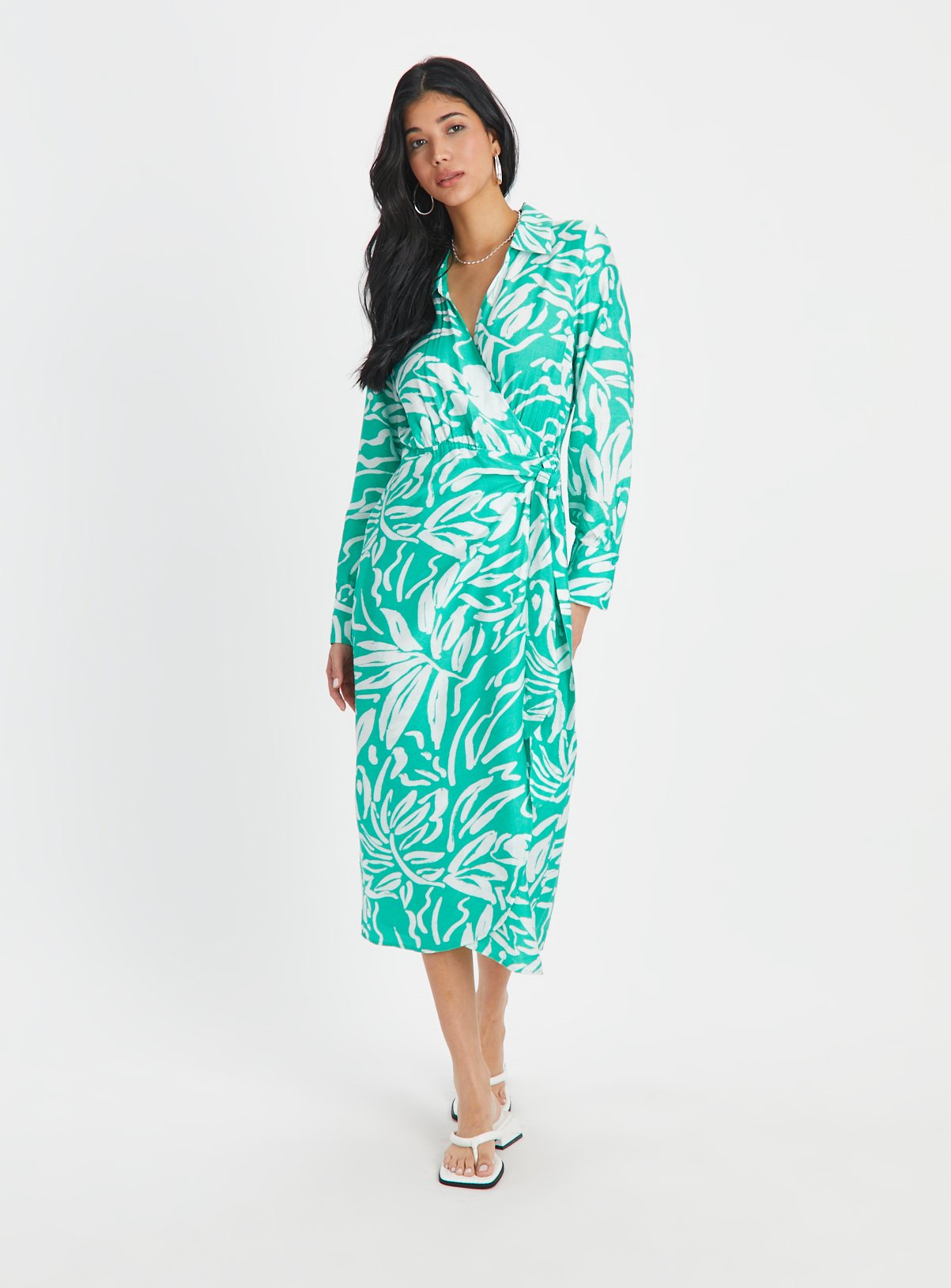 Floral Print Wrap Midi Dress 
