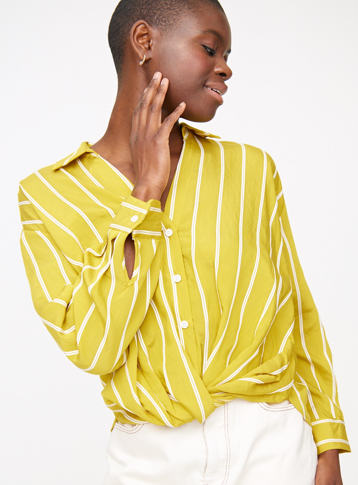 Yellow Twist Front Stripe Shirt 20