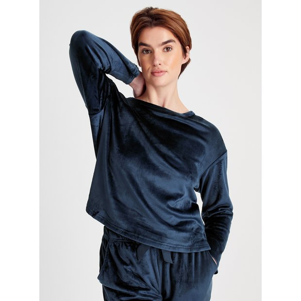 Buy Navy Velour Coord Pyjama Top 24 | Pyjamas | Tu