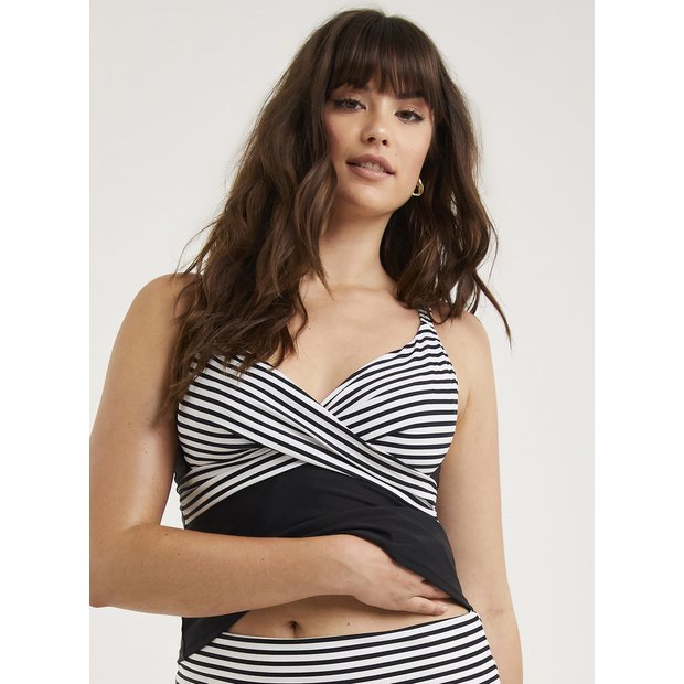 Buy FIGLEAVES Tailor Black Stripe Underwired Twist Front Tankini Top 38DD, Bikinis and tankinis