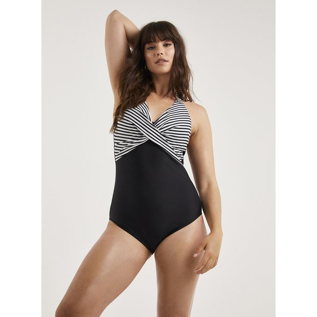 Buy FIGLEAVES Tailor Navy Stripe Underwired Swimsuit Longer Length 34G, Swimsuits