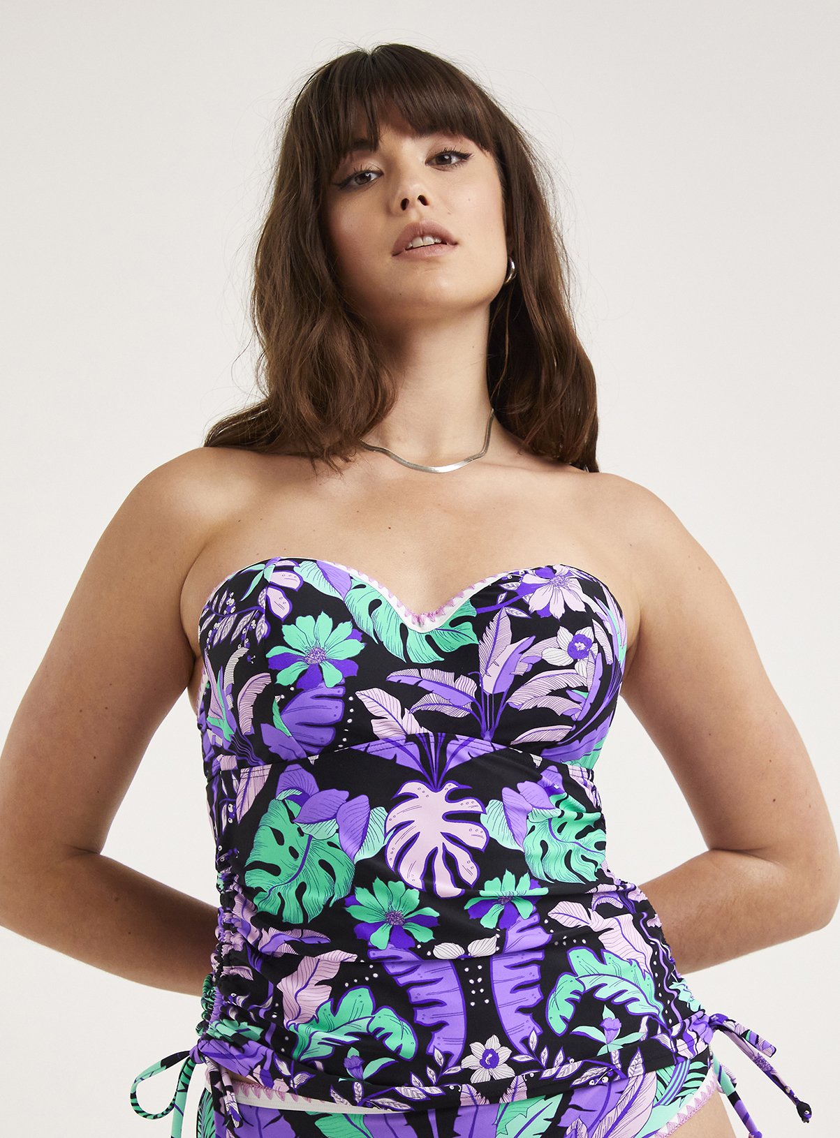 FIGLEAVES Frida Purple Floral Underwired Bandeau Tankini Top