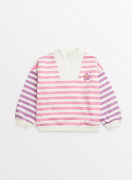 Pink Stripe Quarter Zip Sweatshirt 
