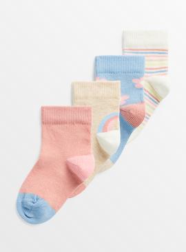 Flower & Rainbow Socks 4 Pack 