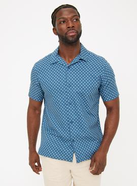 Blue Dash Print Linen Blend Shirt XXXL