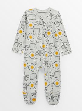Grey Dippy Egg Print Zip Sleepsuit Tiny Baby