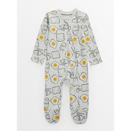 Grey Dippy Egg Print Zip Sleepsuit 