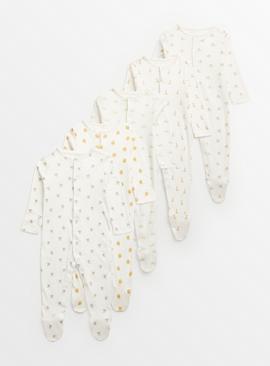 White Micro Animal Print Sleepsuit 5 Pack  Up to 3 mths