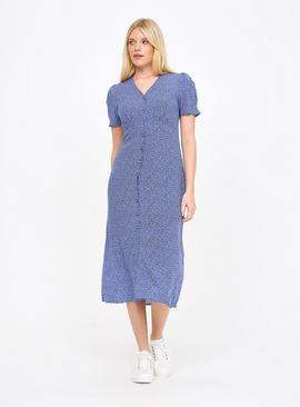 Blue Ditsy Print Midi Tea Dress 