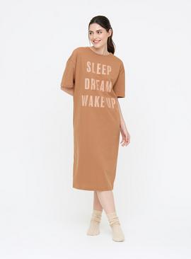 Tan Sleep Slogan Print Nightdress 