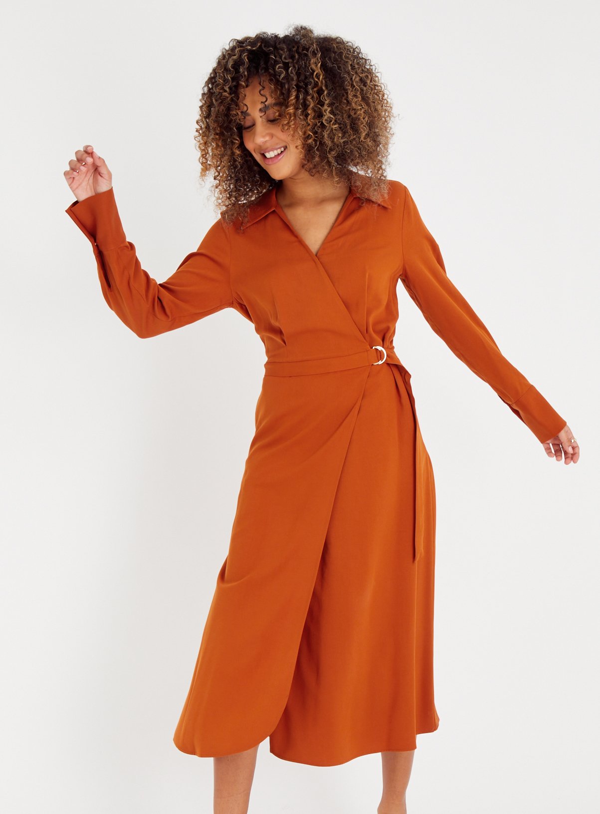 Brown Wrap Buckle Midaxi Dress 16
