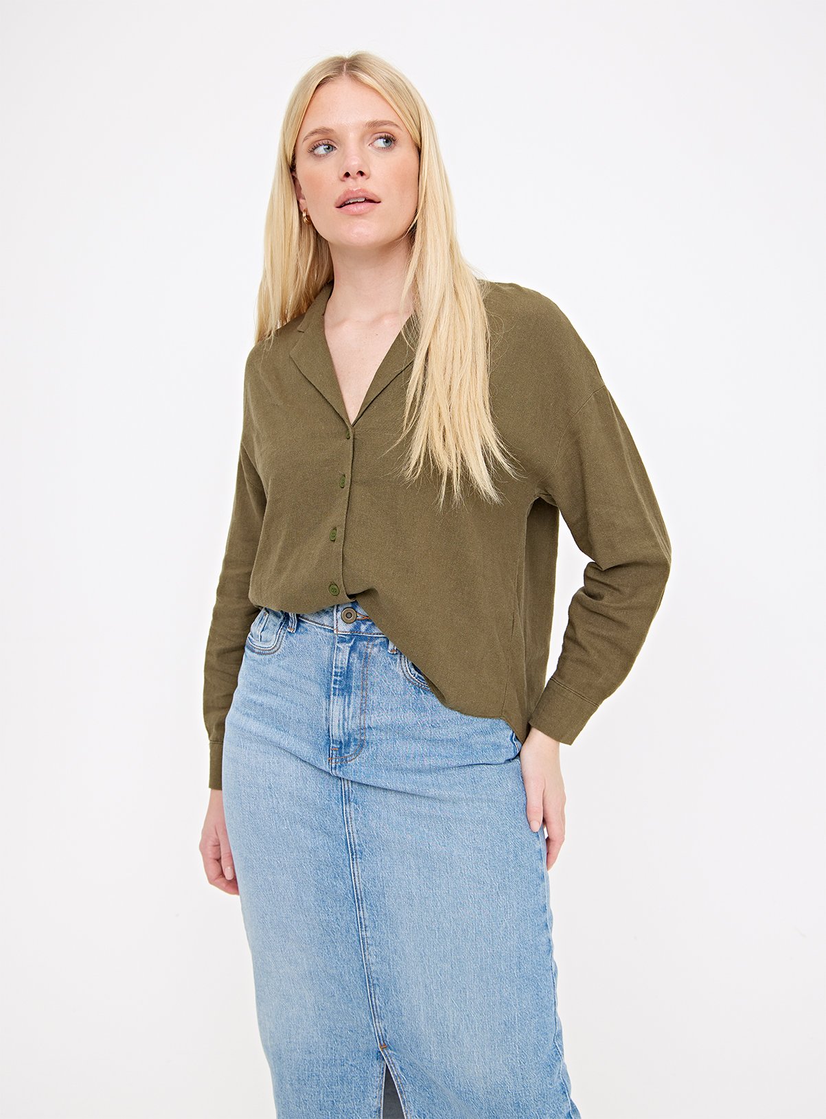 Khaki Boxy Linen Shirt 20
