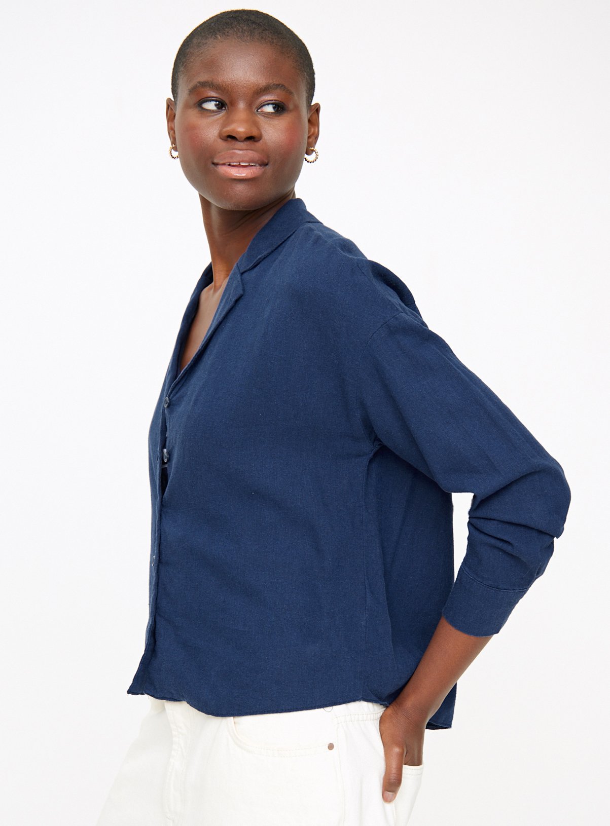 Navy Boxy Linen Shirt 20