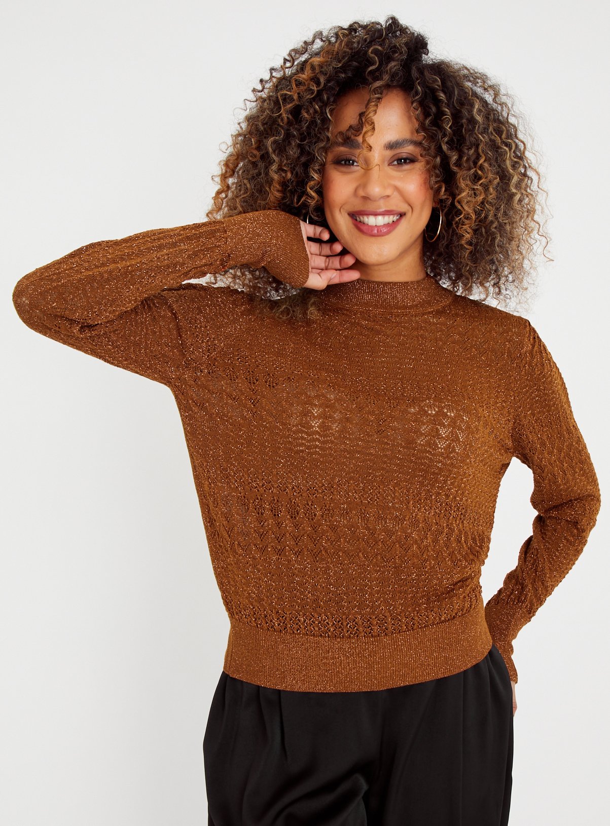 Bronze Pointelle Crew Neck Jumper  