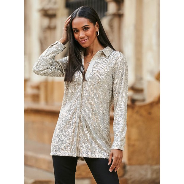 Buy SOSANDAR Champagne Sequin Shirt 12, Shirts