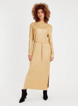 Gold Crinkle Midaxi Dress 
