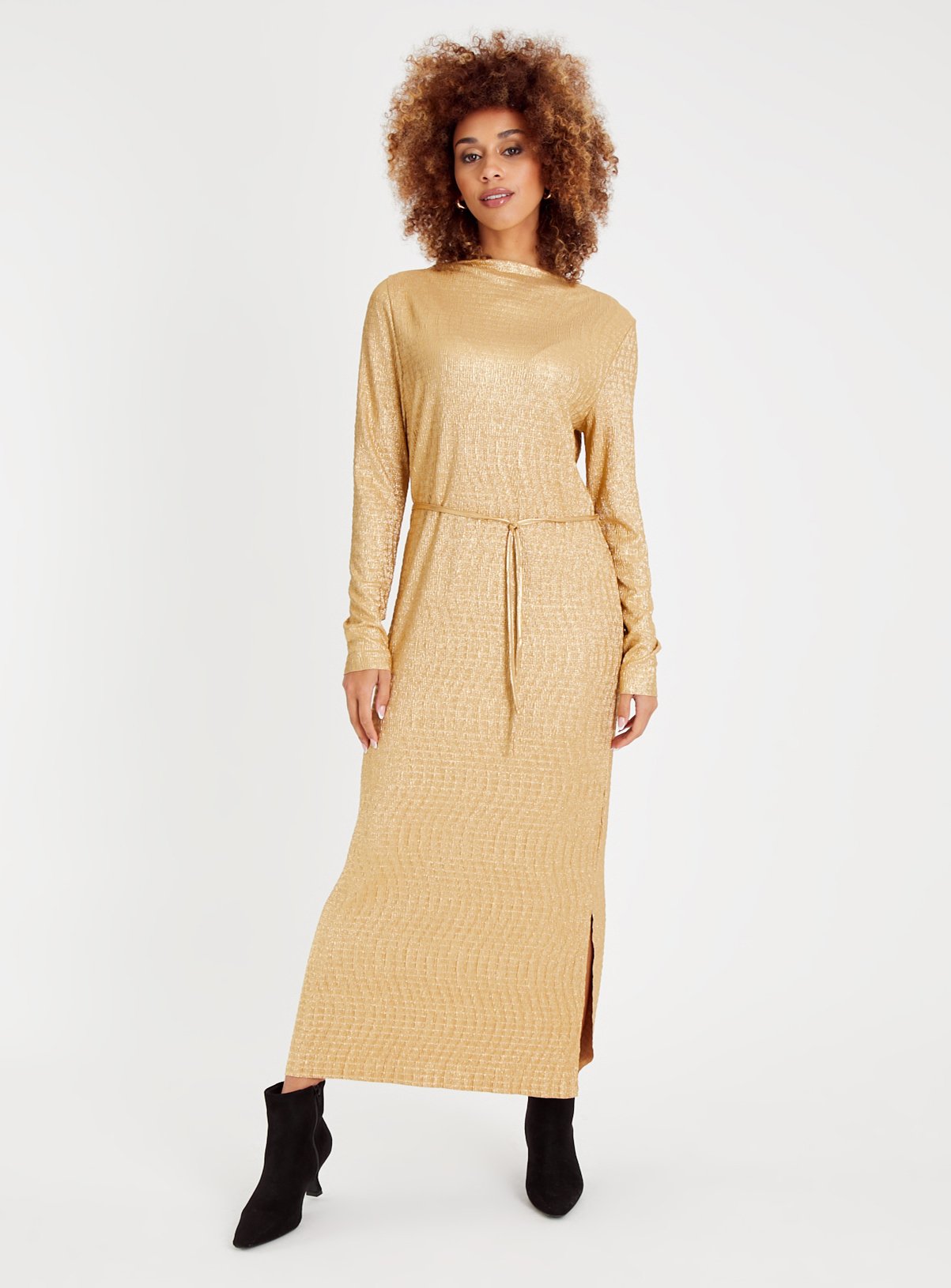 Gold Crinkle Midaxi Dress 20