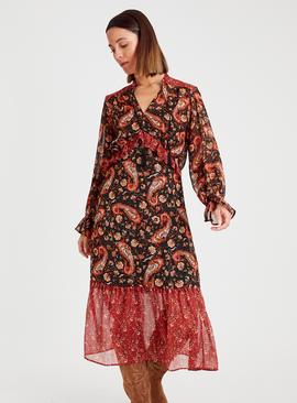 Paisley Print Sheer Midi Dress 