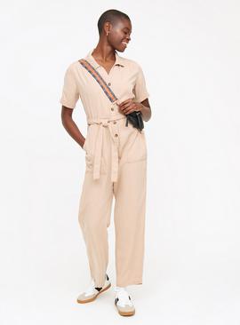 Neutral Woven Belted Jumpsuit  