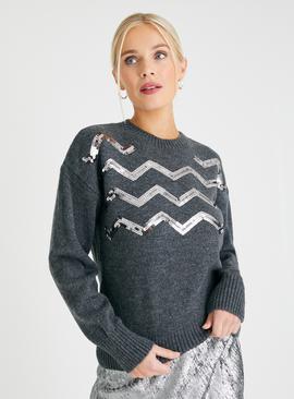 Charcoal Christmas Party Sequin Jumper  