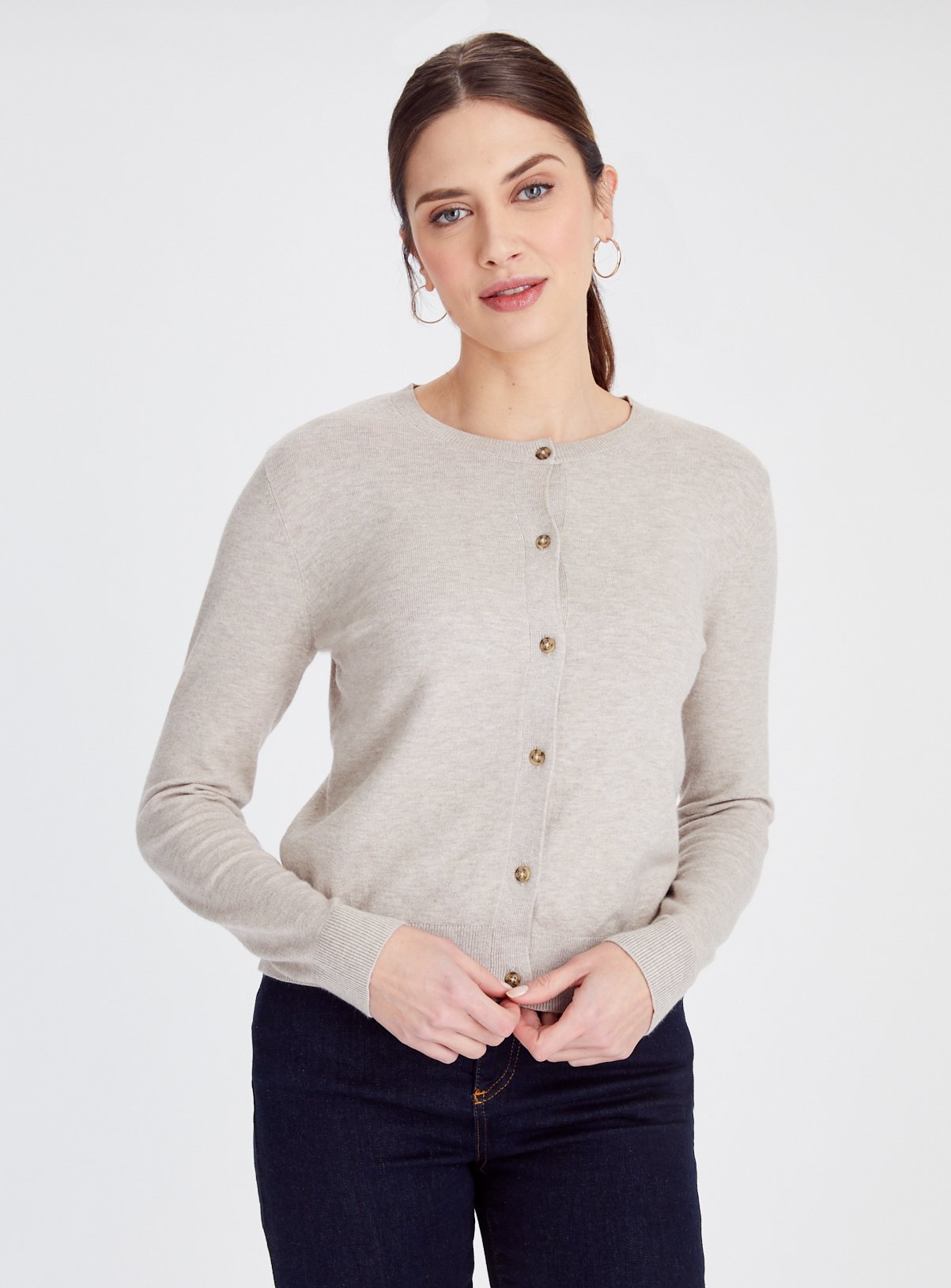 Oatmeal Soft Touch Crew Neck Cardigan 18