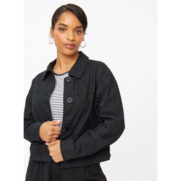 Buy Black Boxy Fit Jacket With Linen 10 | Coats | Tu