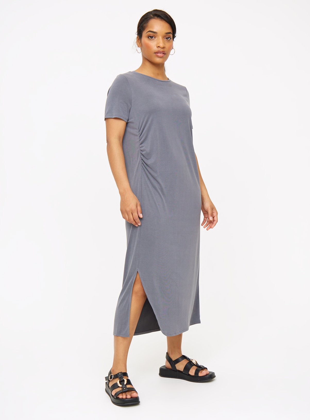 Ruched Cupro Midi T-Shirt Dress 