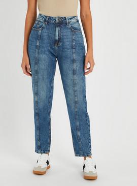 Vintage Wash Denim Panelled Mom Jeans  
