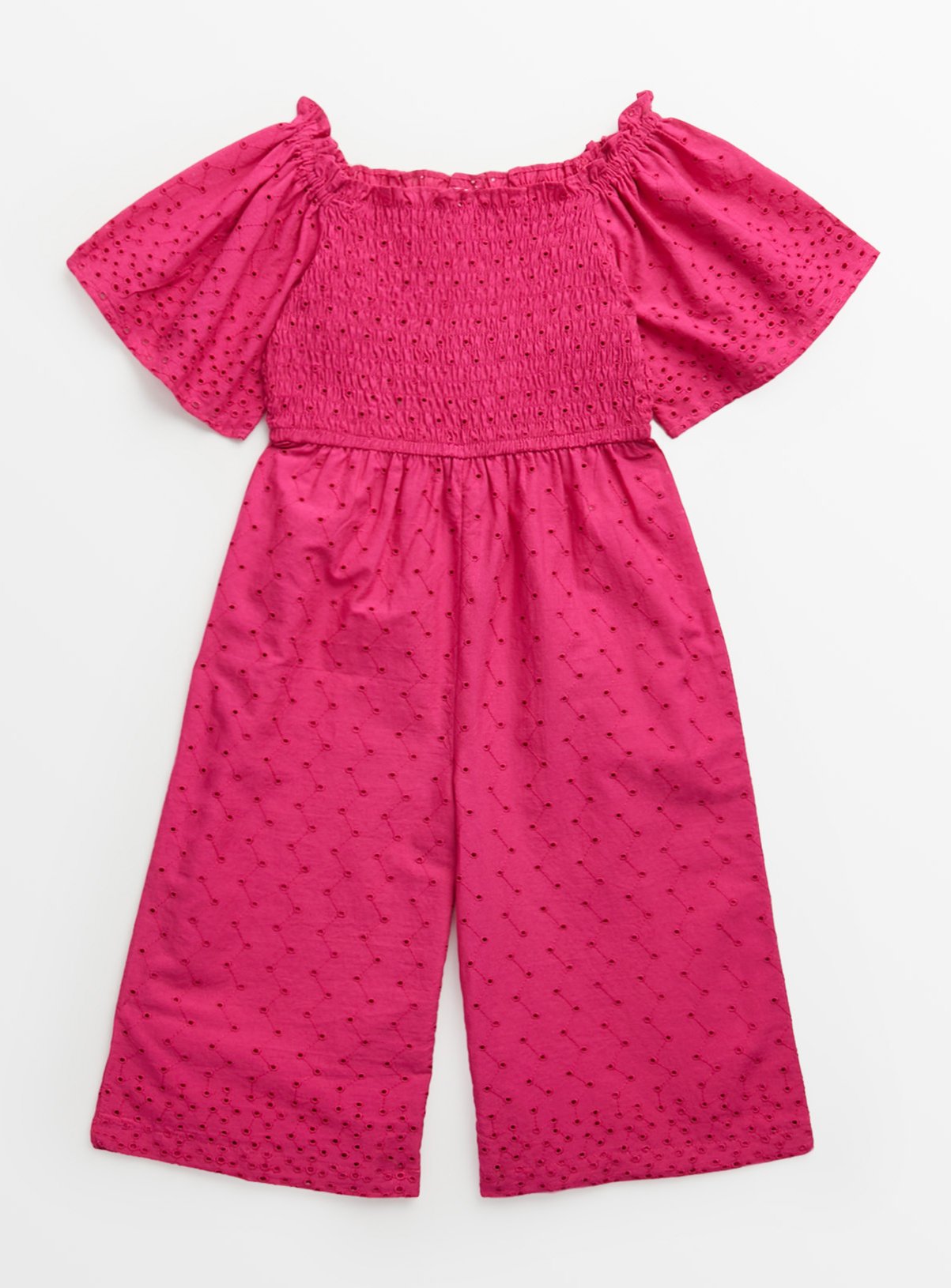 Bright Pink Broderie Woven Jumpsuit  