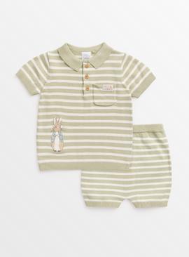 Peter Rabbit Green Stripe Knitted Polo Shirt & Shorts Set 9-12 months