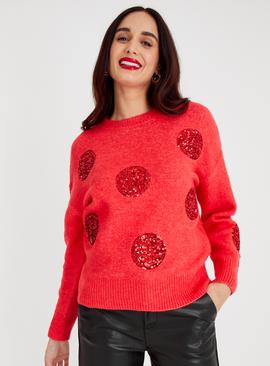 Red Sequin Dot Knitted Jumper  