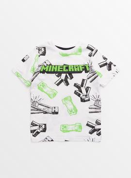 Minecraft White Sketch Print T-Shirt 